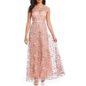 Karl Lagerfeld Paris Lace Floral Embroidered Gown Dress Fairy Pink Maxi Size 8